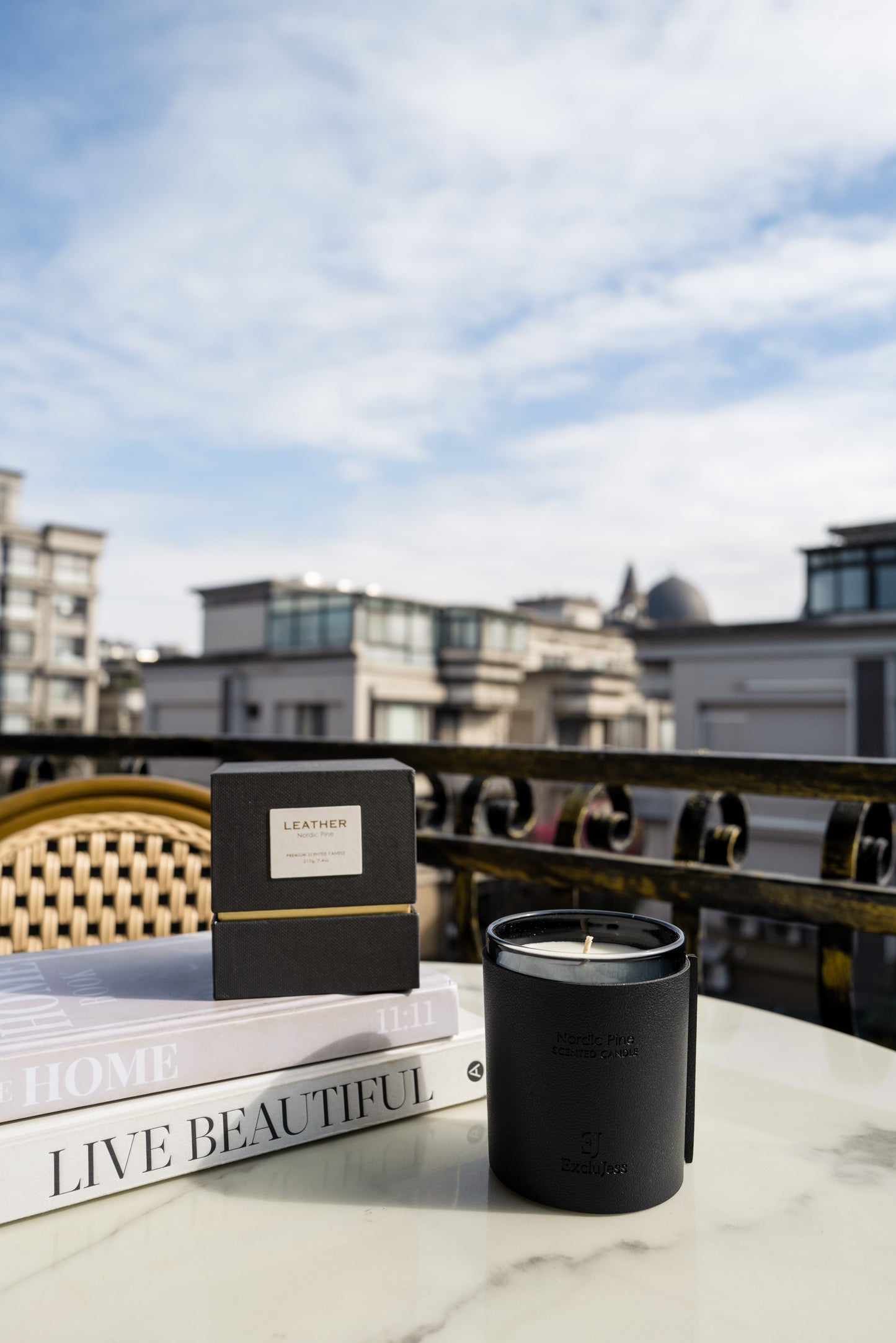 ExcluJess Leather Premium Candles Black on table