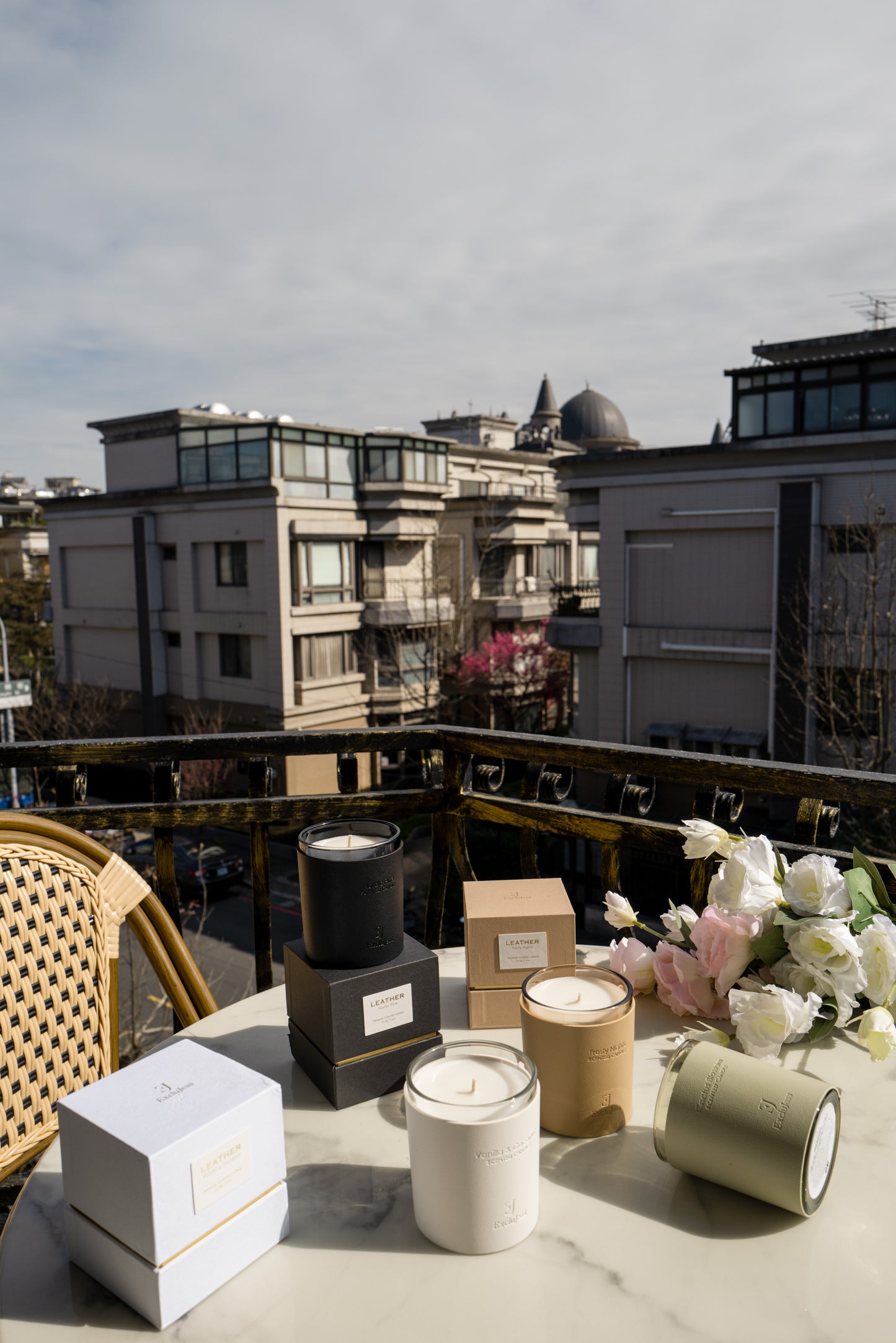 ExcluJess Leather Premium Candles Collection on the table