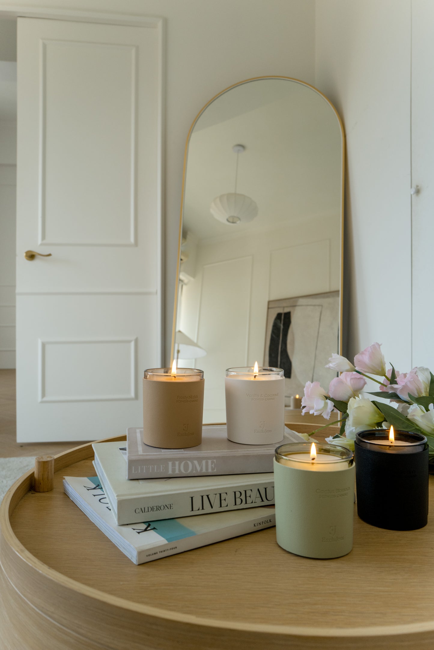 ExcluJess Leather Premium Candles Collection lighted up