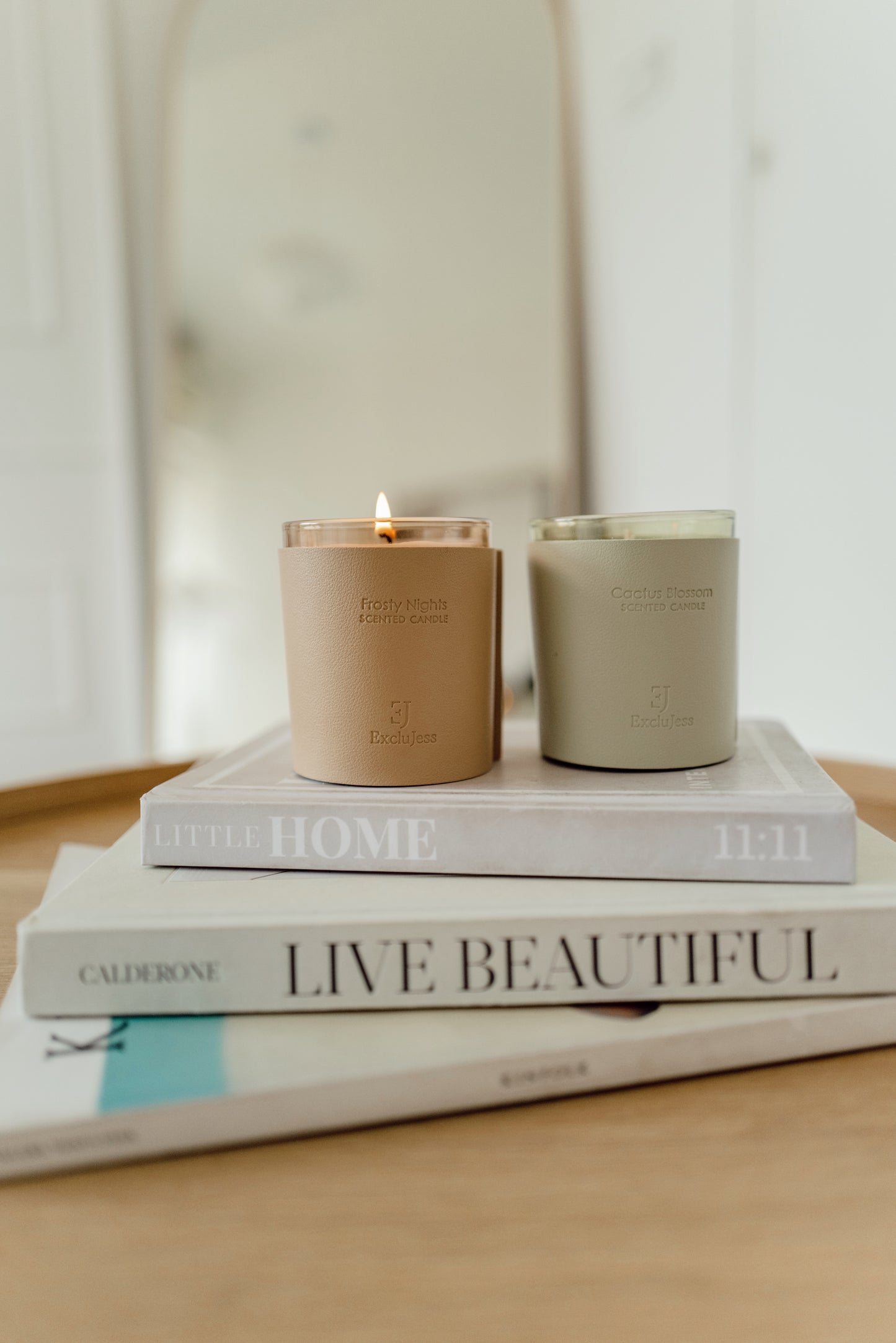 ExcluJess Leather Premium Candles Collection green and pink lighted