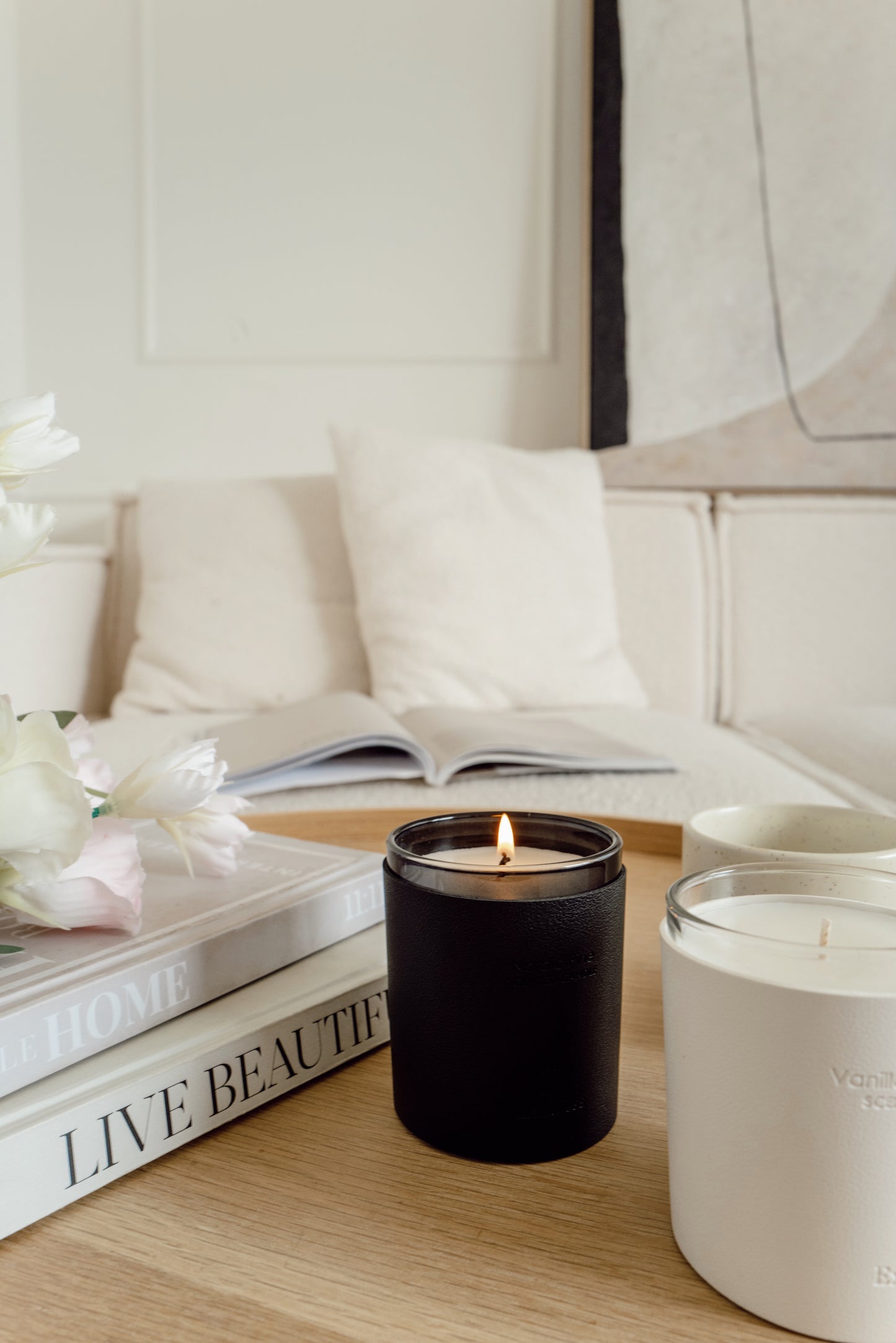 ExcluJess Leather Premium Candles Collection white and black lighted