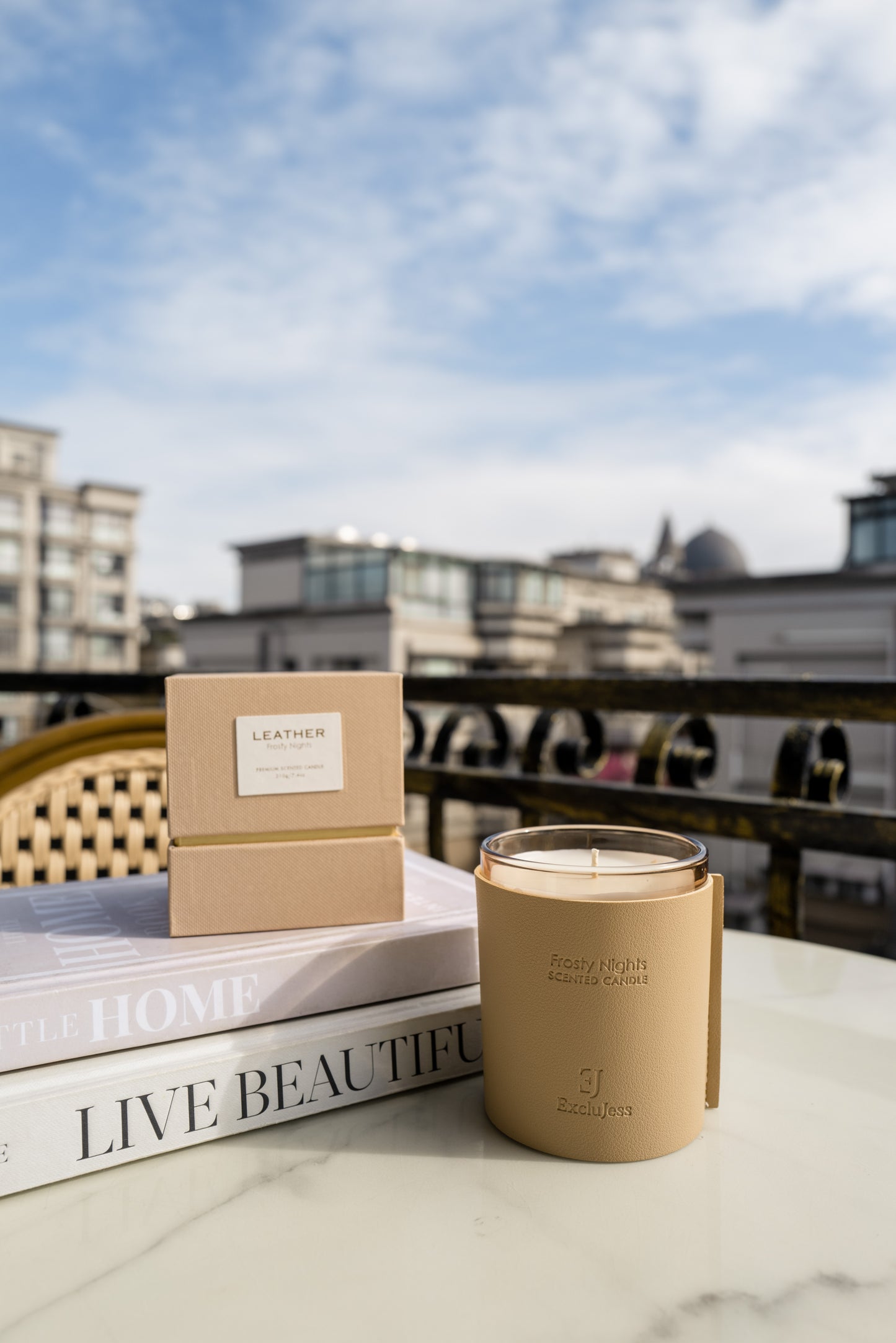ExcluJess Leather Premium Candles Pink on table