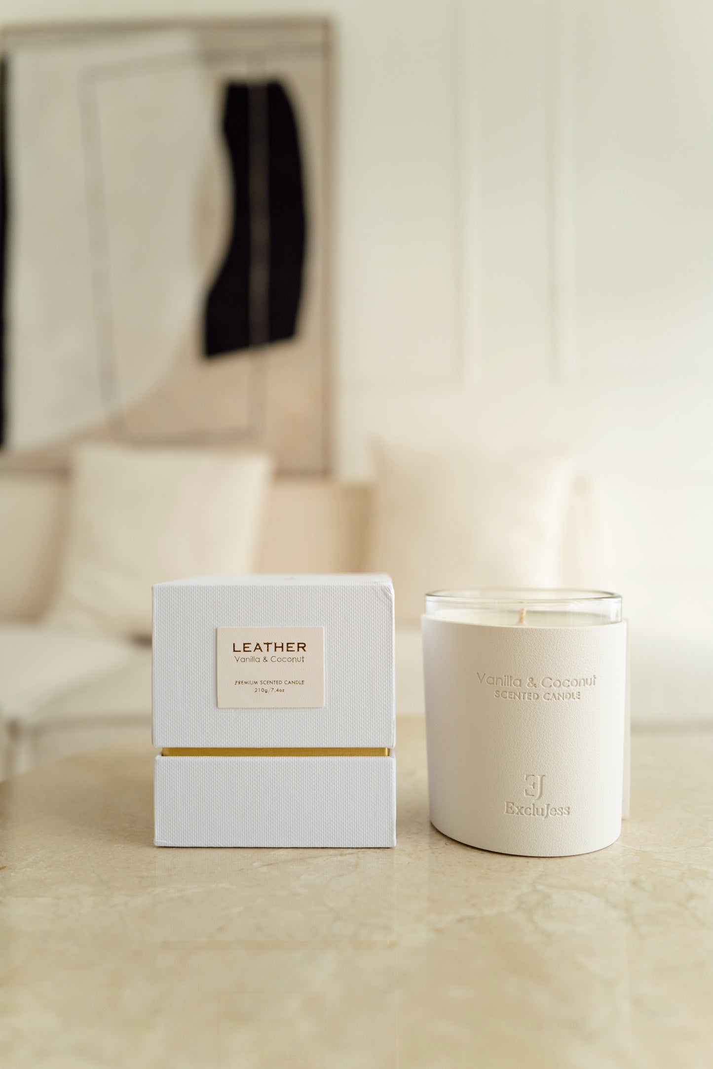 ExcluJess Leather Premium Candles White with box