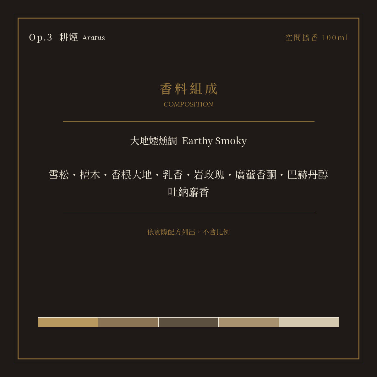 Op.3 耕煙 空間擴香 100ml｜香料組成